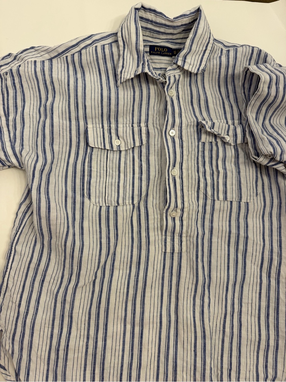 Ralph Lauren Blue and White Striped linen popover Shirt size xs